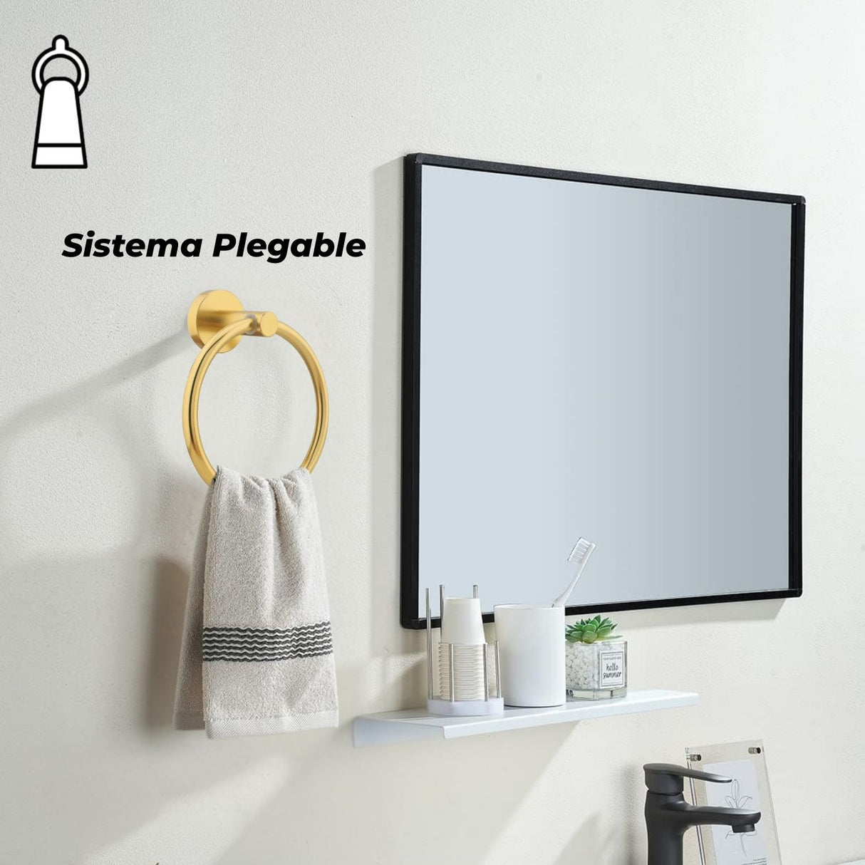 Toallero Aro Línea Jade Dorado en Aluminio con Accesorios de Instalación
