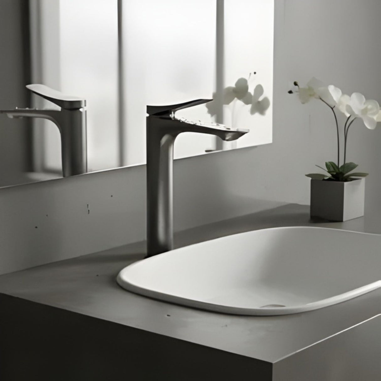 Lavamanos Monocontrol Alto Volare Gris Concreto Diseño Moderno