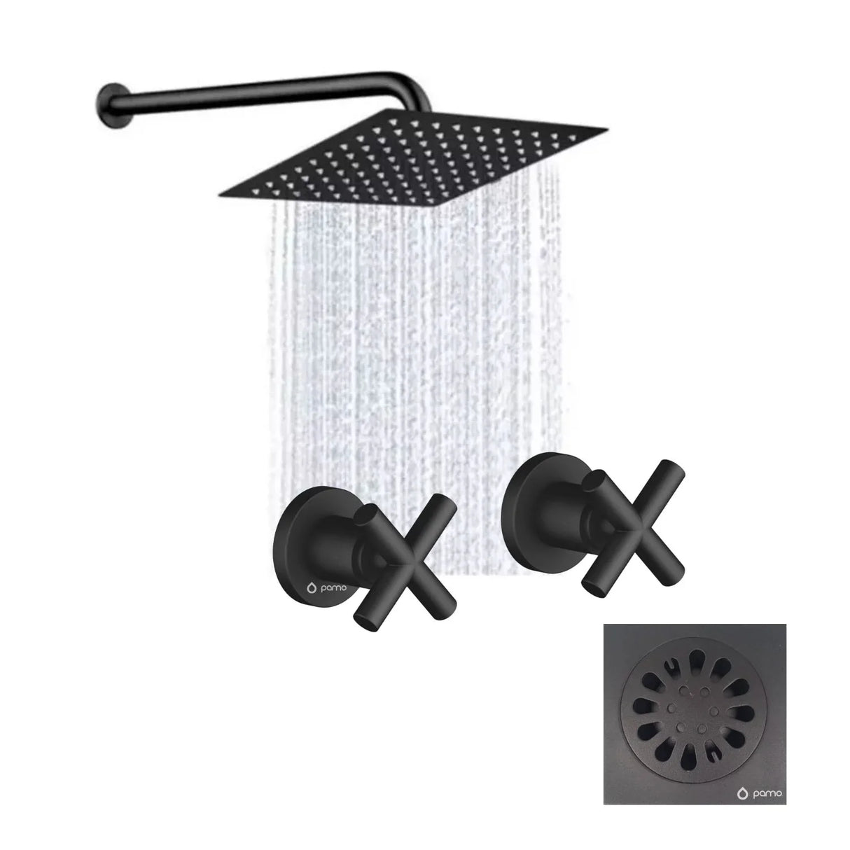 Kit Griferia Ducha Negra Lujo Cruceta Cierre Rápido