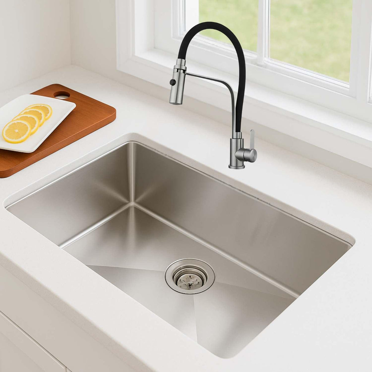 Set Lavaplatos Gris 50x45 cm en Acero Inoxidable 304 + Griferia Monocontrol