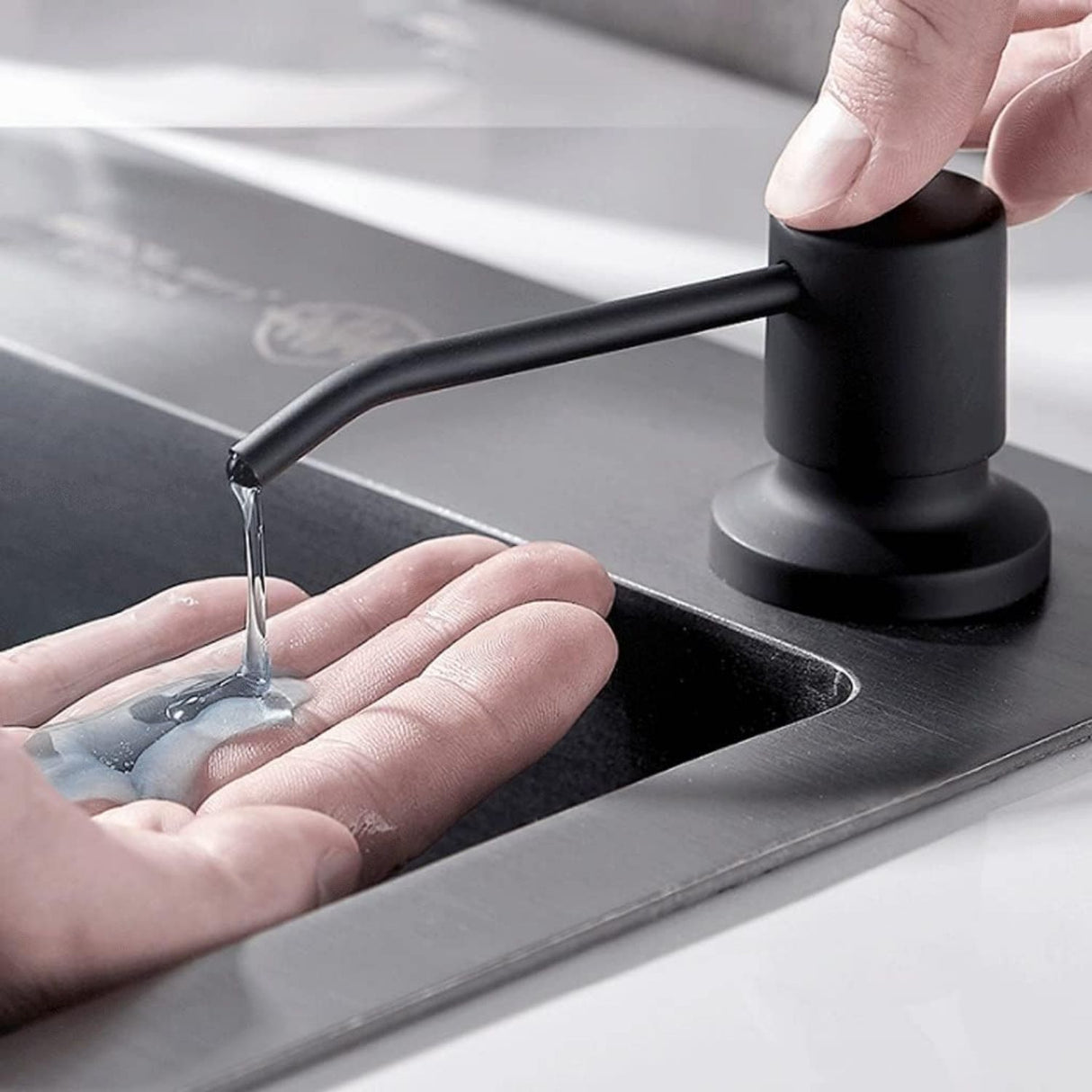 Dispensador Jabón Acero Inoxidable Negro Integrado Cocina