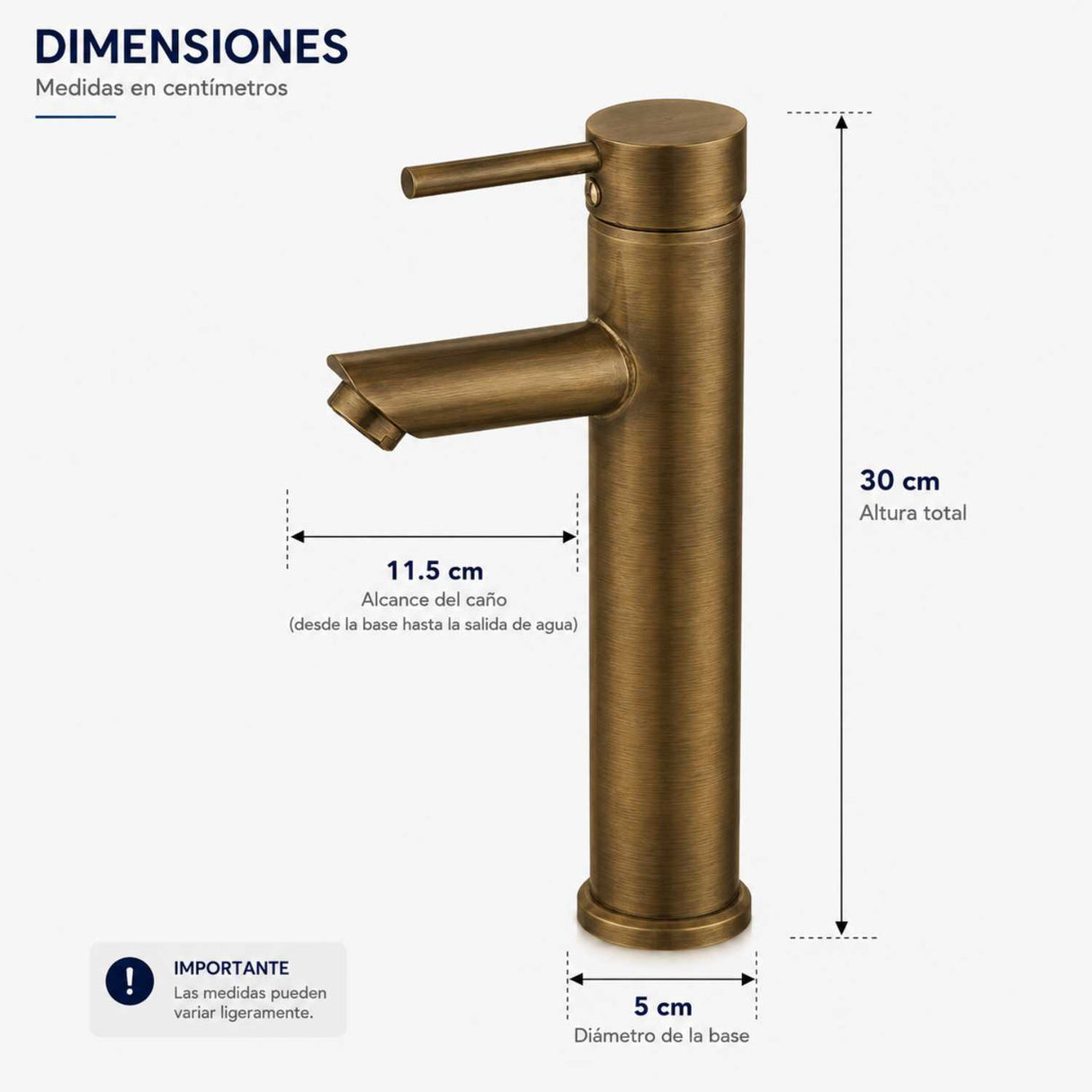 Grifería Lavamanos Alto Cuello Recto Bronce 30 cm Monocontrol para Lavamanos Vessel