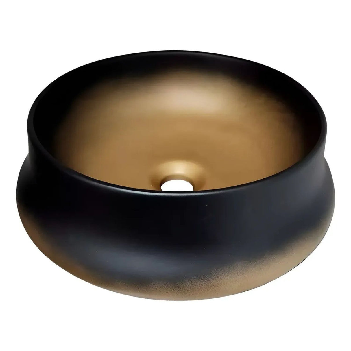 Lavamanos Redondo Loto Negro Brillante y Dorado 40 x 40 x 14 cm