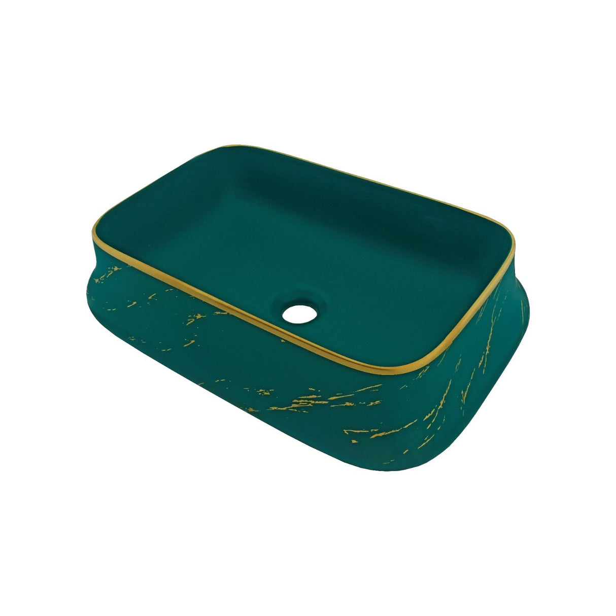 Lavamanos De Sobreponer Rectangular Marfil - Verde Con Dorado 46 x 33 x 14 cm