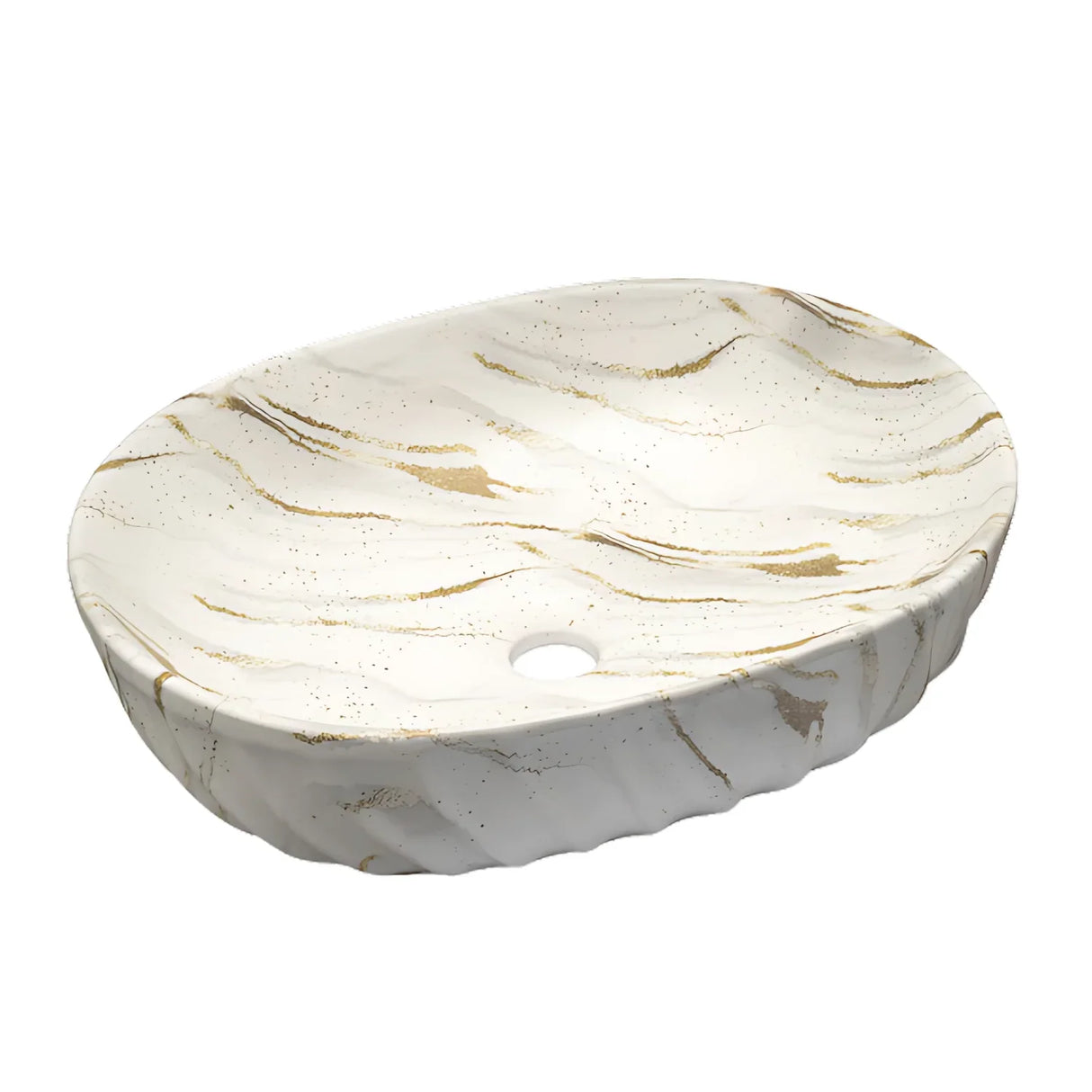 Lavamanos Ceramica Sobreponer Texturizado Blanco Dorado
