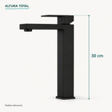 Grifería Alta Monocontrol Paris Negra en Acero Inoxidable 30 cm para Lavamanos