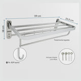 Toallero Hotelero Acero Inoxidable Plegable Ganchos 59Cm
