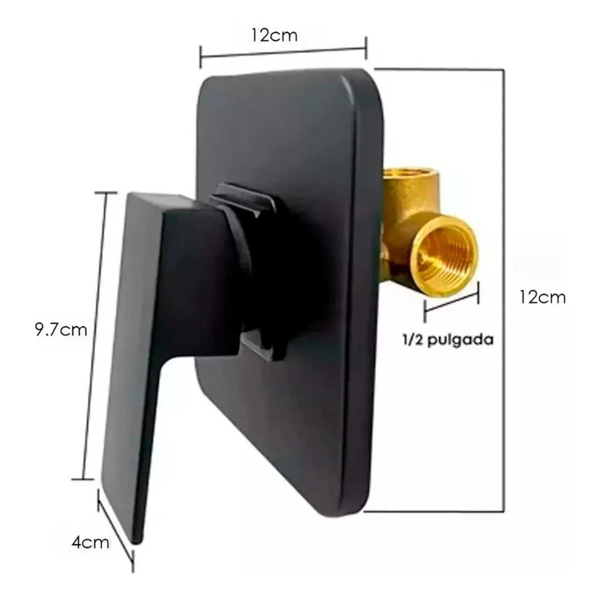 Monocontrol Ducha Cuadrado Negro Mate 12 cm Empotrado para Baño