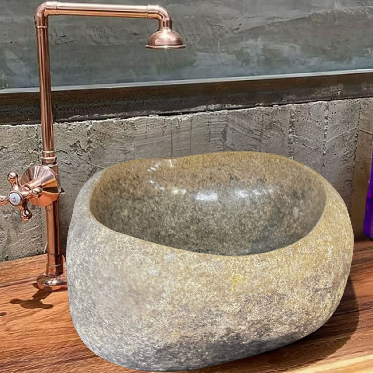 Lavamanos en Piedra de Río Gris, Medida 33 cm x 32 cm x 15 cm (aproximadas)