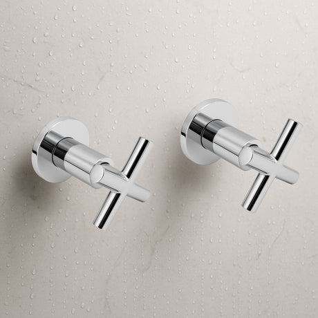 Set Griferia Ducha Alta Calidad Cuerpo Bronce Cruceta Cromo