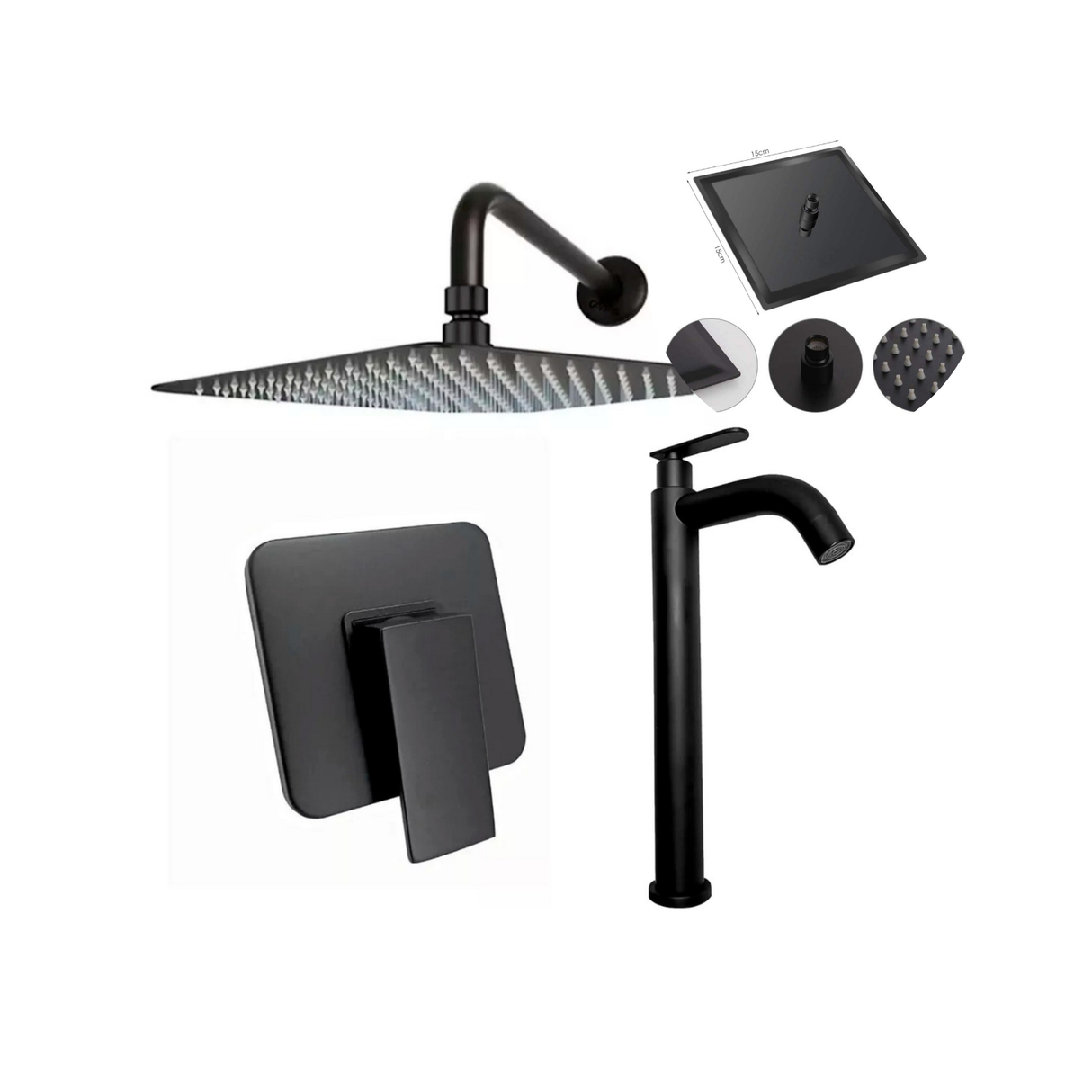 Kit Griferia Ducha Monocontrol Negra Lujo Alta Calidad, Lujo