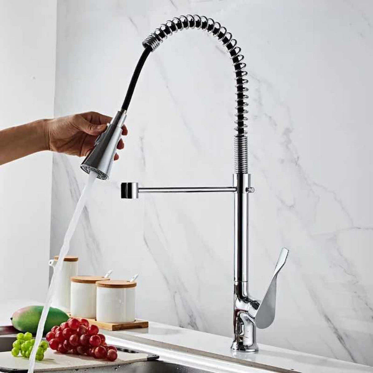 Griferia Lavaplatos Industrial Monocontrol Cromada Flexible