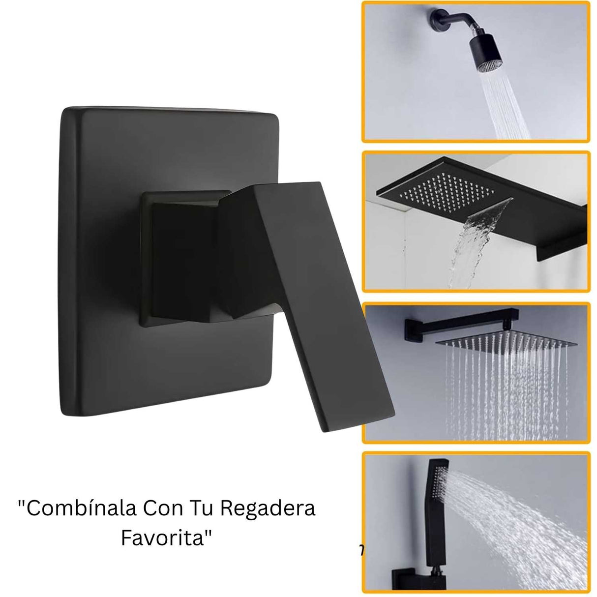 Grifería Ducha Monocontrol Negra Cuadrada Bronce Mate 12 x 12 cm | Mezclador Empotrado Universal 1/2"