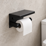 Portarollo negro instalado en baño, segunda vista