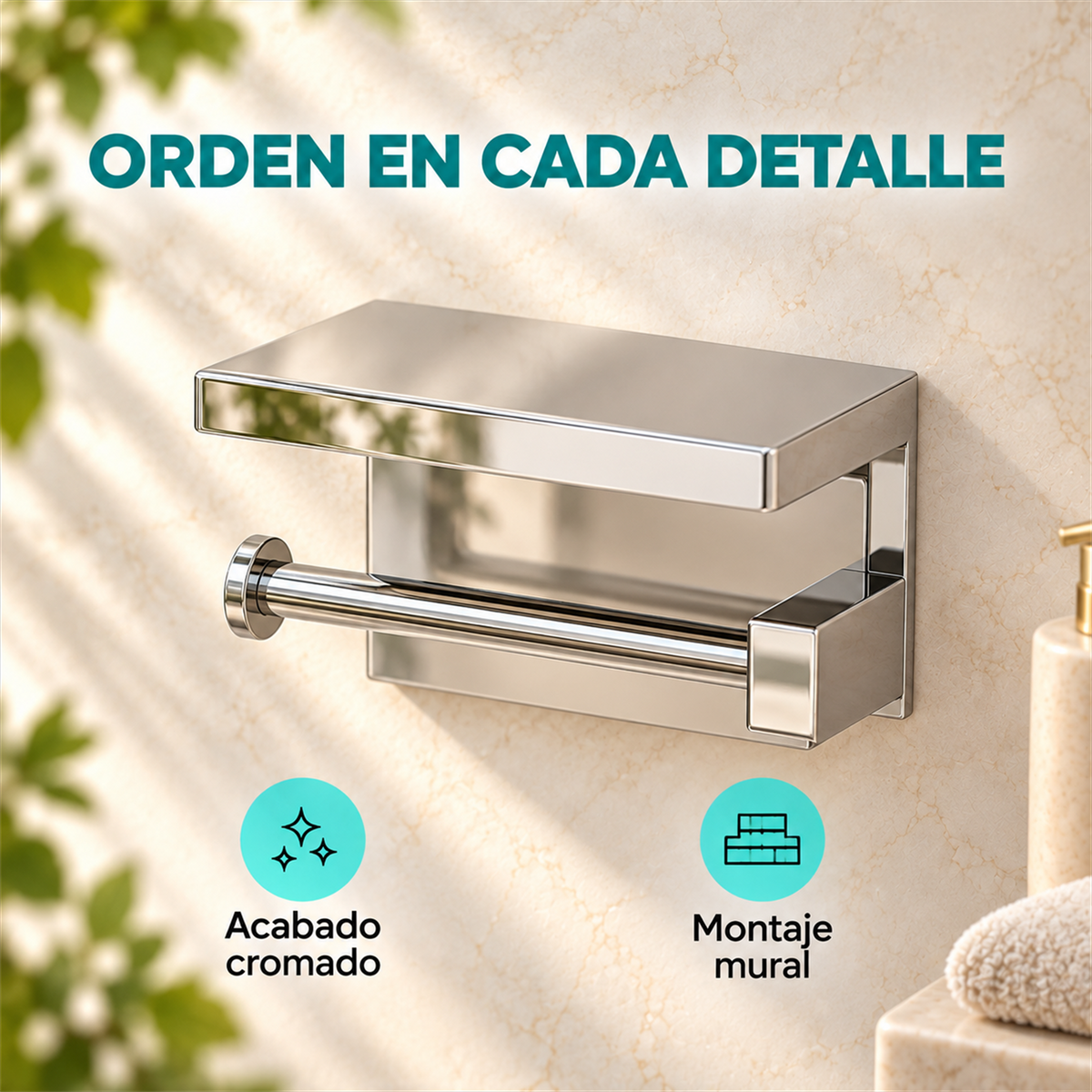 Detalle comercial del portarollo cromado