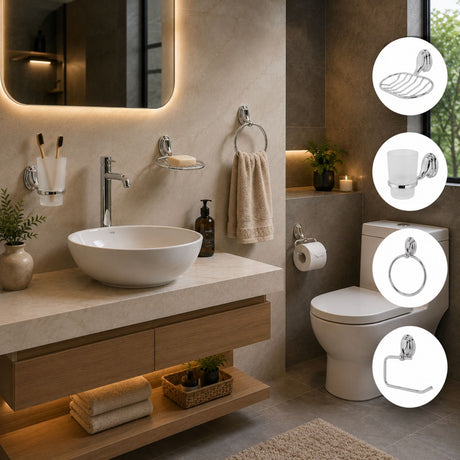 Juego de Accesorios para Baño Línea 2000 Cromado x4 Piezas