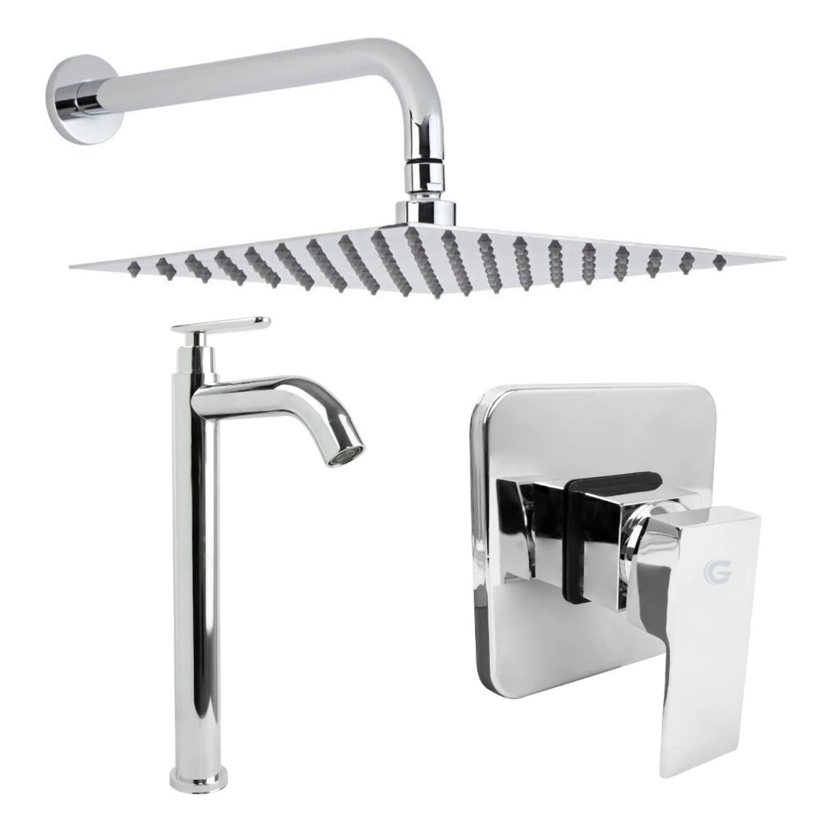 Kit Ducha 20cm + Griferia Agua Fria + Monocontrol Cromado