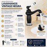 Grifería Lavamanos Bajo Negro Blanco Monocontrol Vintage para Baño