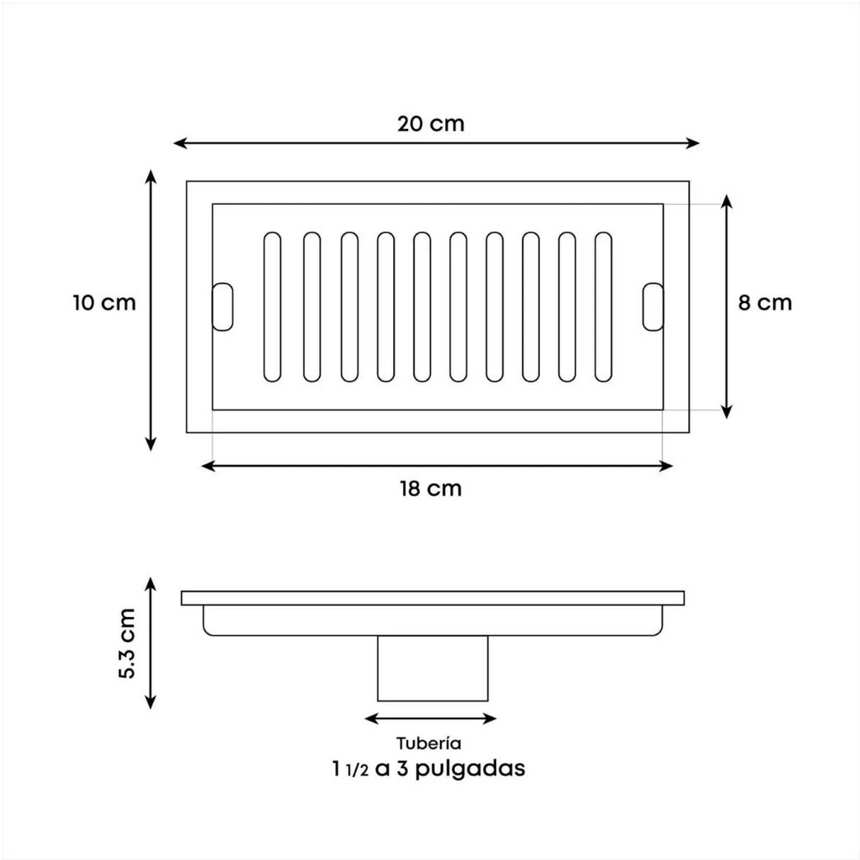 Rejilla Anticucaracha para Piso 20 x 10 cm Acero Inoxidable Satinado con Trampa Antiolores
