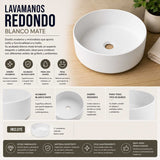 Lavamanos Sobreponer Olimpus Blanco Mate 36 x 36 x 12 cm | Diseño Redondo Moderno