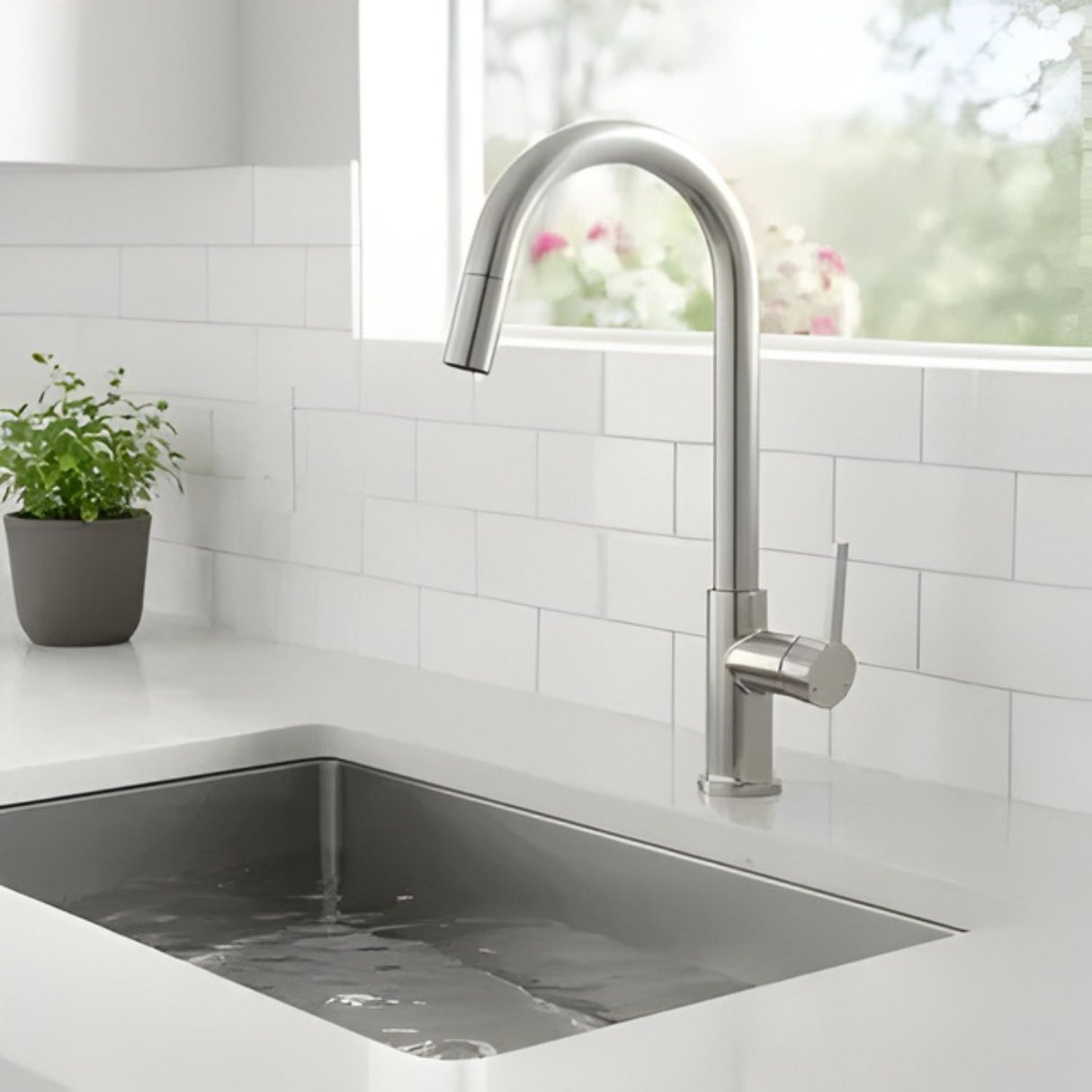 Grifería Lavaplatos Monomando Cuello Extraíble Níquel Textur