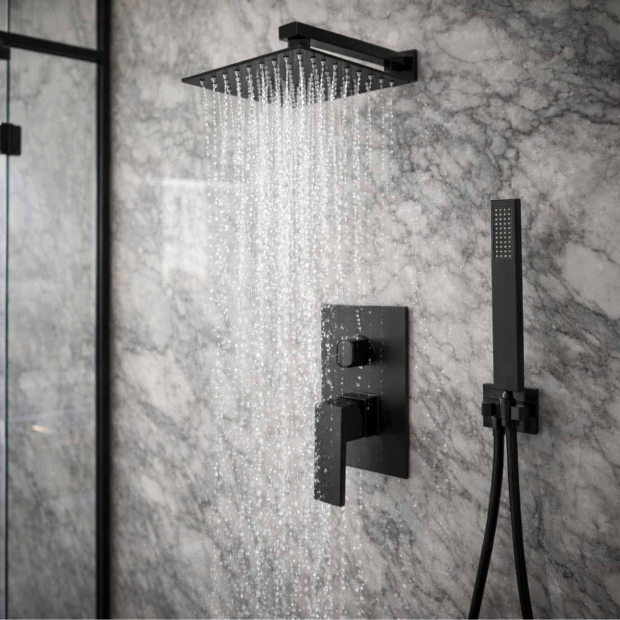 Kit Monocontrol Ducha Negro con Ducha Telefono y  Regadera 25 cm Tipo Lluvia