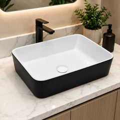 Lavamanos de Sobreponer Blanco Negro Porcelana 50 x 39 x 15 cm Rectangular para Baño