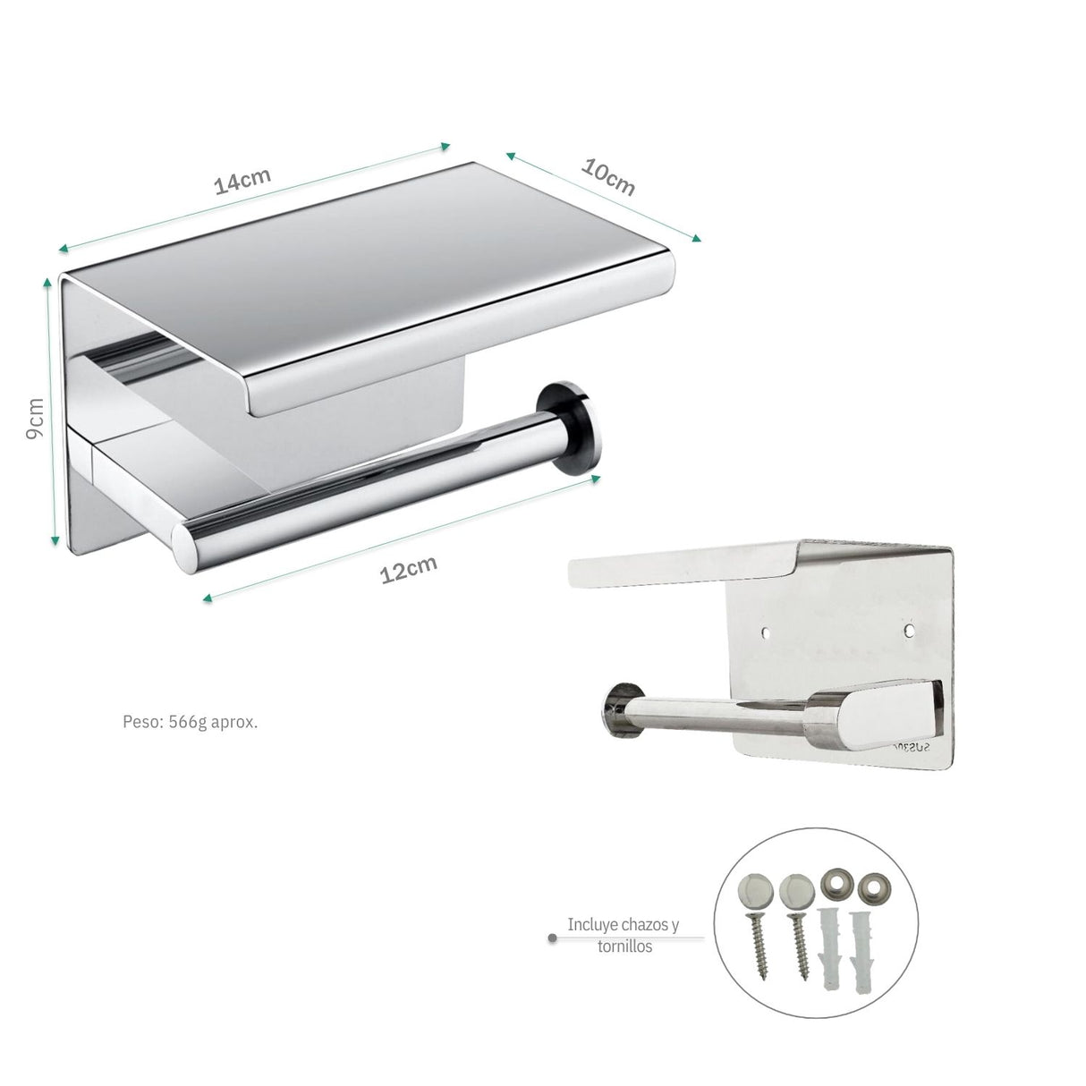 Porta Rollo con Soporte para Celular - Cromado en Acero Inoxidable SUS 304
