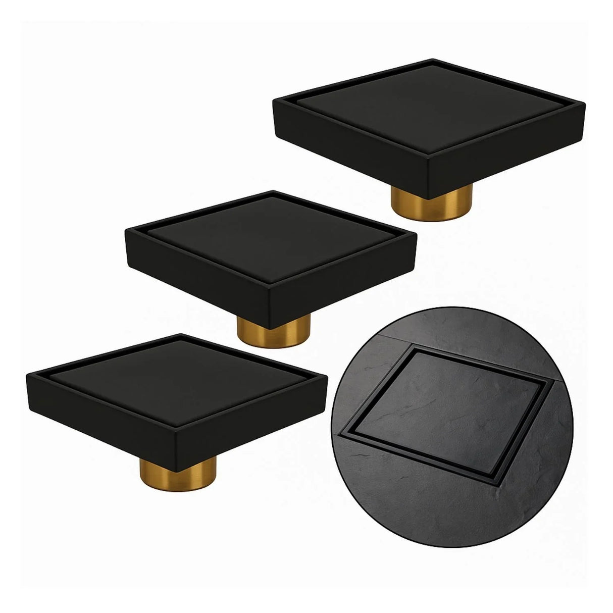 Set x 3 Rejilla Piso Cuadrada Negra Invisible 10Cm Antiodor