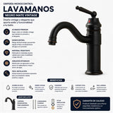 Grifería Lavamanos Bajo Negro Mate Vintage Monocontrol 18 cm | Llave para Baño