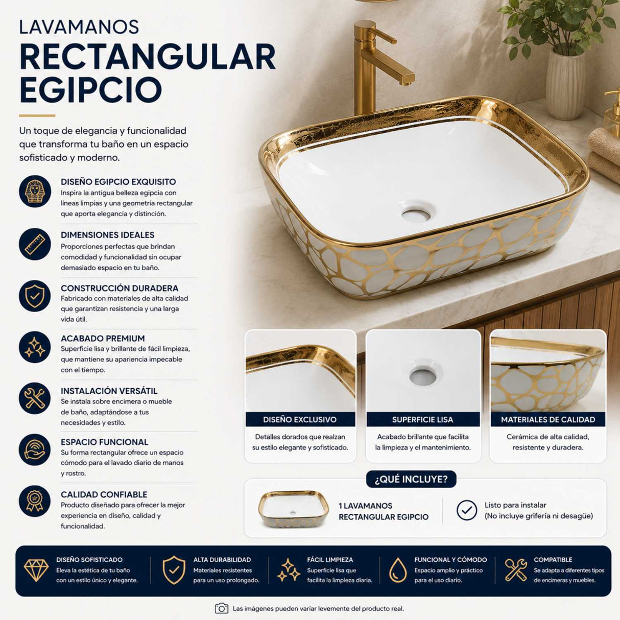 Lavamanos Rectangular Egipcio 455x325x135mm