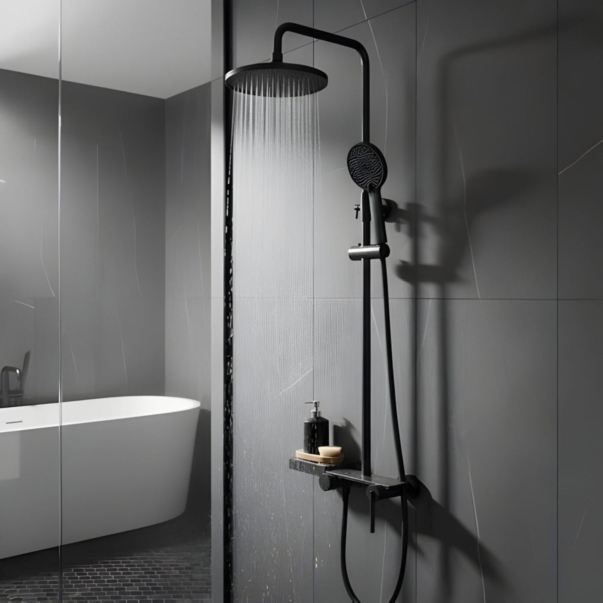 Columna de ducha Lusso gris concreto incluida en el combo