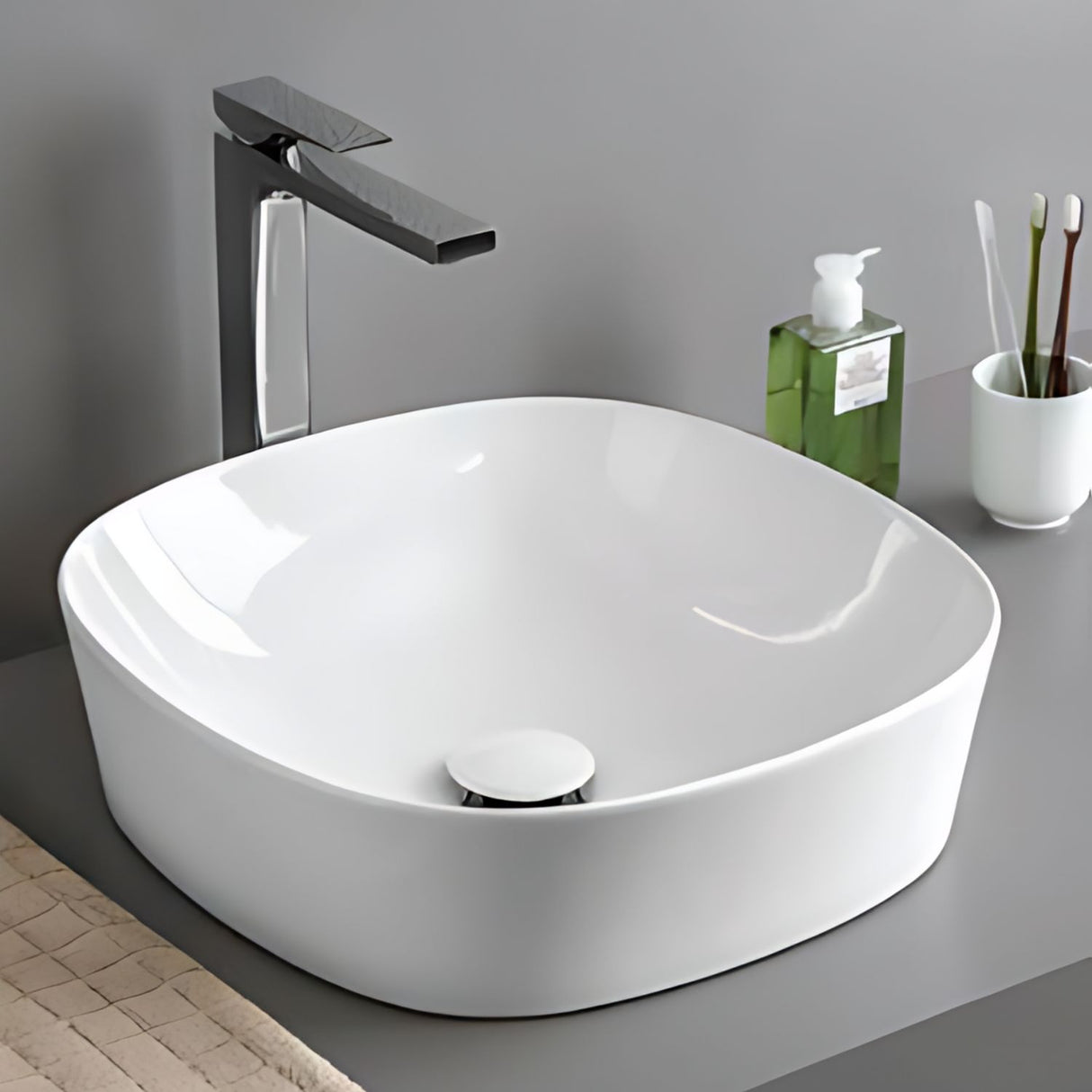 Lavamanos Sobreponer Tipo Vessel Opera Cuadrado - 41.5 x 41.5 x 14.5 cm. Blanco