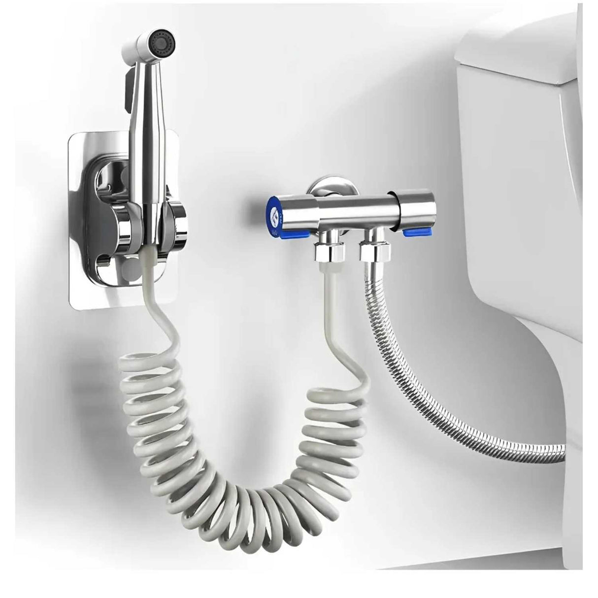 Grifo para Inodoro con Válvula Angular de Doble Salida en Acero Inoxidable Bidet