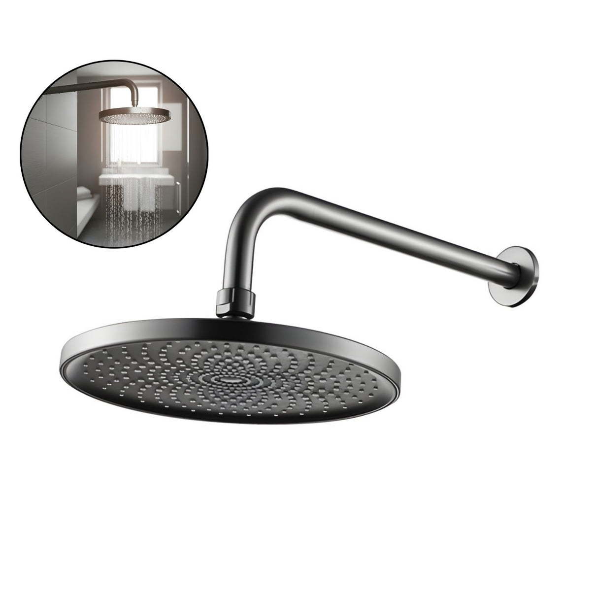 Regadera Redonda 25 Cm Spacco Gris Concreto Brazo 30cm Acero