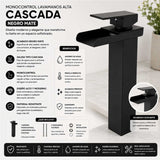 Grifería Monocontrol Alta Cascada Negra Mate 29 cm para Lavamanos Sobreponer