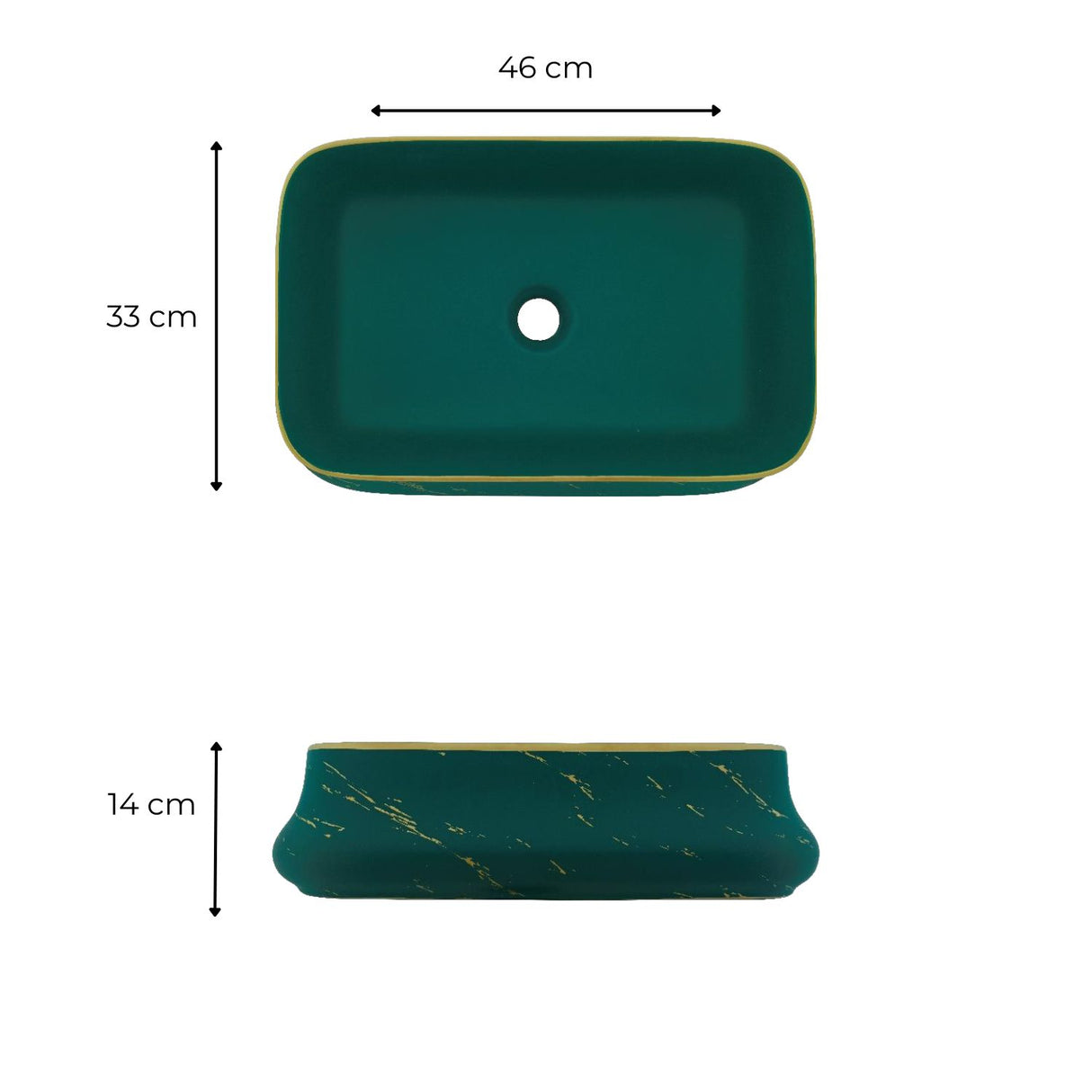 Lavamanos De Sobreponer Rectangular Marfil - Verde Con Dorado 46 x 33 x 14 cm