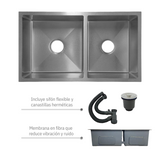 Lavaplatos De Lujo Doble Poceta En Acero Inoxidable SUS 304 - 78x45x21 cm - Instalación Bajo y Sobre Mesón - Incluye Canastillas y Sifón