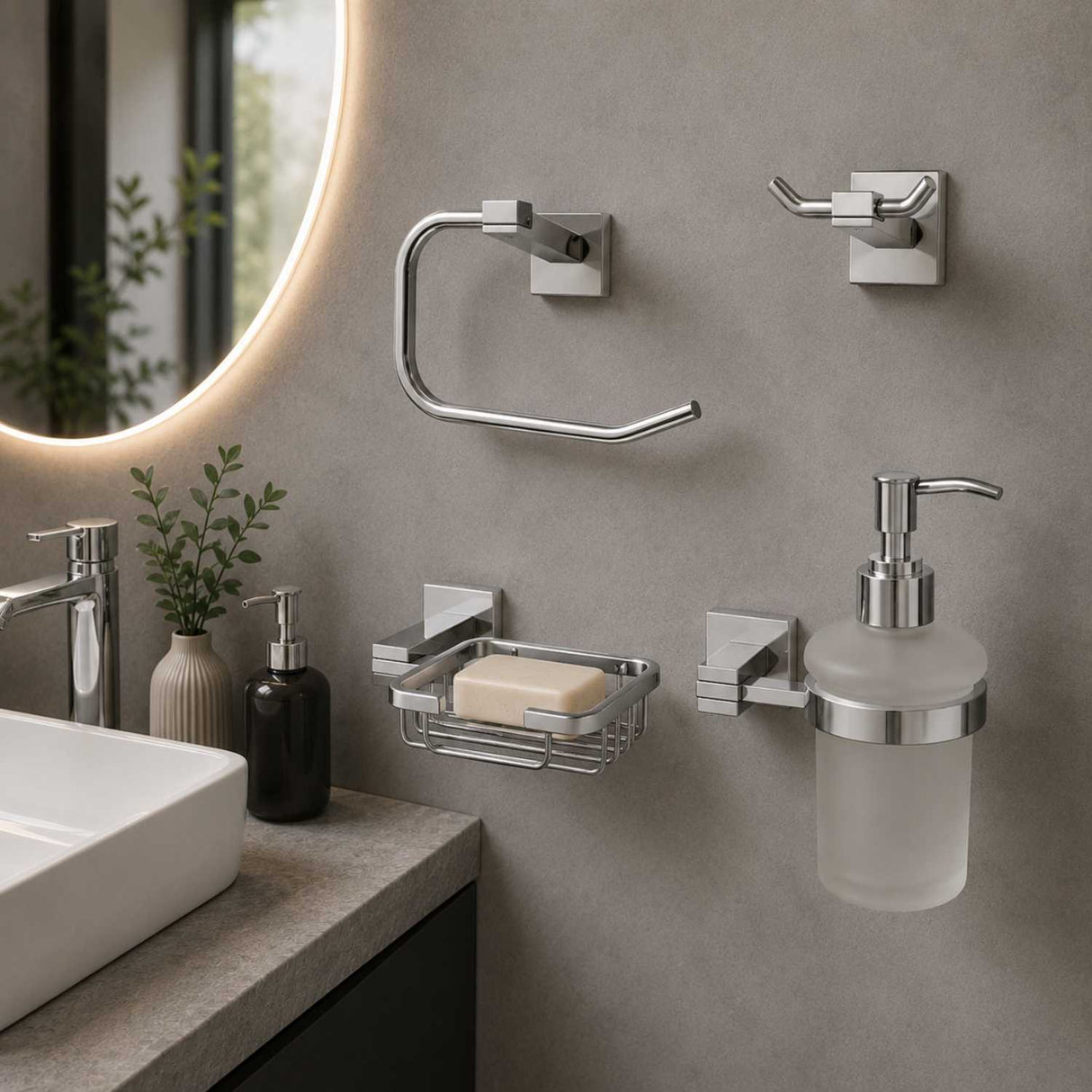Set de Accesorios para Baño Cromado x4 Piezas