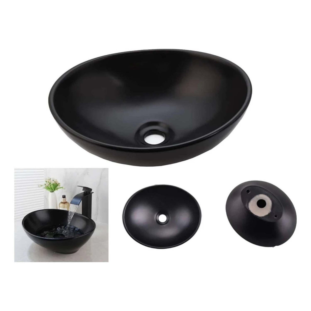 Kit Lavamanos Negro Canoa Sobreponer Grifería Desagüe
