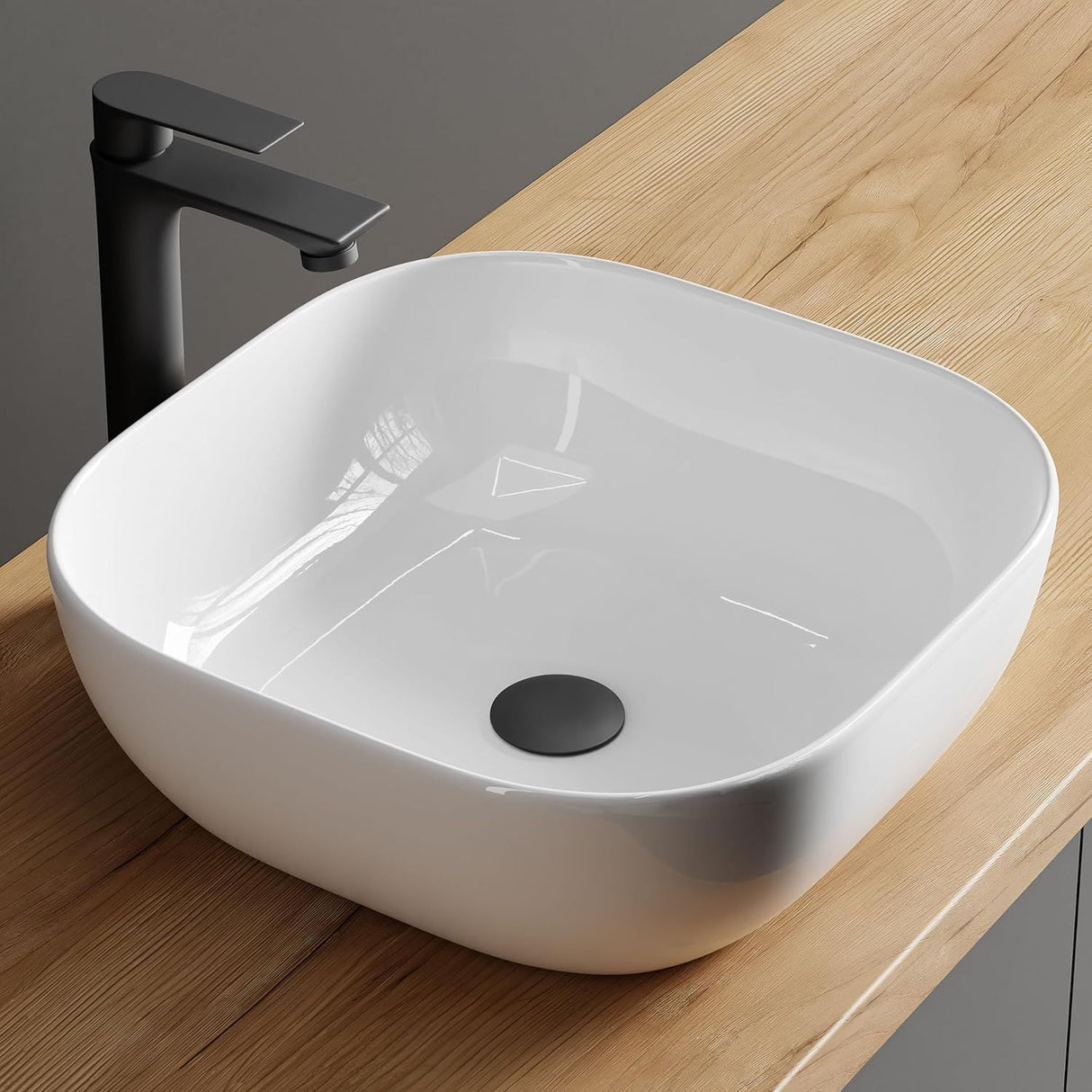 Lavamanos Sobreponer Tipo Vessel Opera Cuadrado - 41.5 x 41.5 x 14.5 cm. Blanco