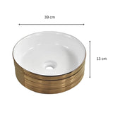 Lavamanos Barsu Sobreponer Blanco Dorado 39 x 39 x 13 cm