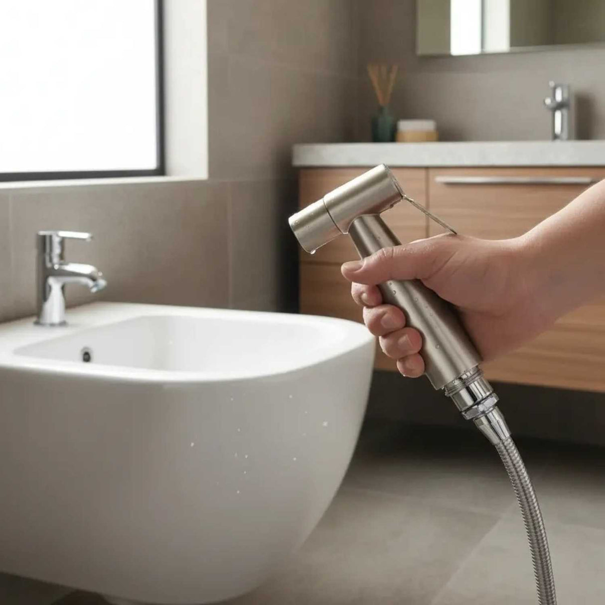 Kit Bidet de Acero Plateado Pamo SS-3041 100 cm con Grifería y Tapa