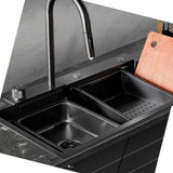 Lavaplatos Sobreponer SUS304 Negro Mate 75 x 46 x 20 cm con Grifería y Accesorios