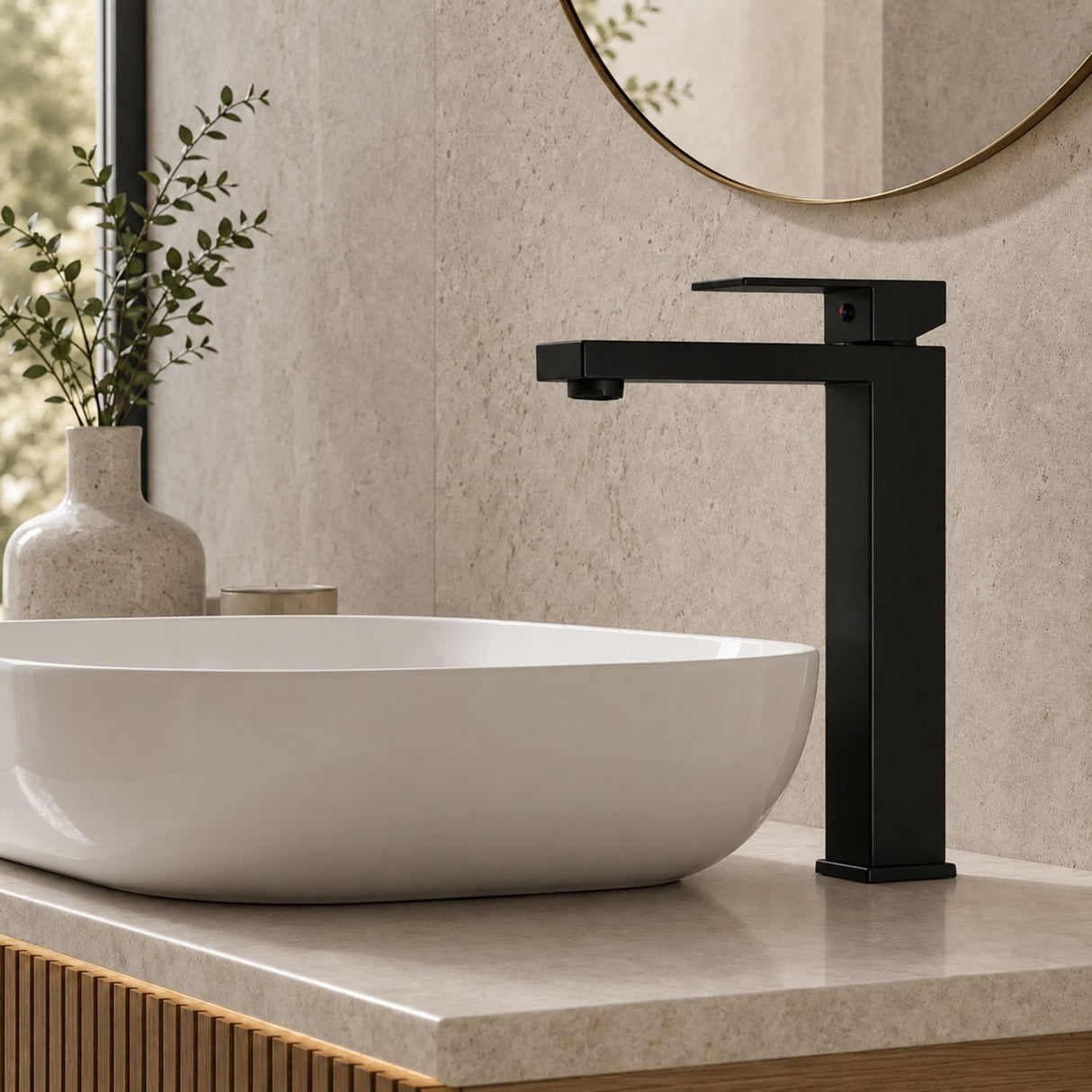 Grifería Alta Monocontrol Paris Negra en Acero Inoxidable 30 cm para Lavamanos