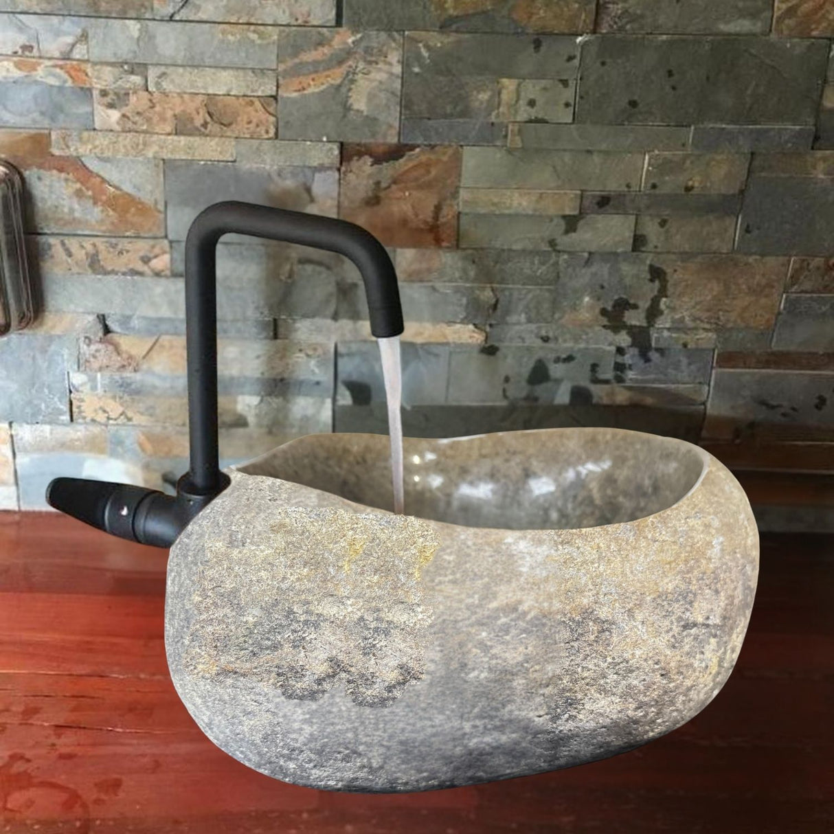 Lavamanos en Piedra de Río Gris, Medida 33 cm x 32 cm x 15 cm (aproximadas)