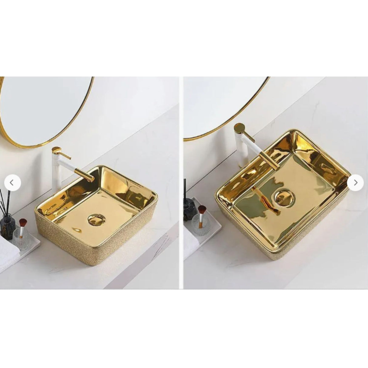 Lavamanos De Sobreponer Rectangular Ary Gold - Acabado Martillado Externo - 46 x 33 x 14 Cm