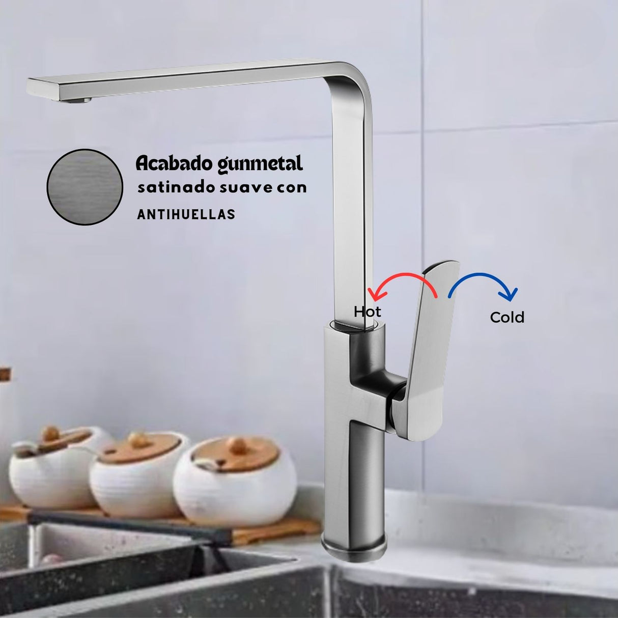 Grifería Lavaplatos Monocontrol Gunmetal Antihuellas Metalica