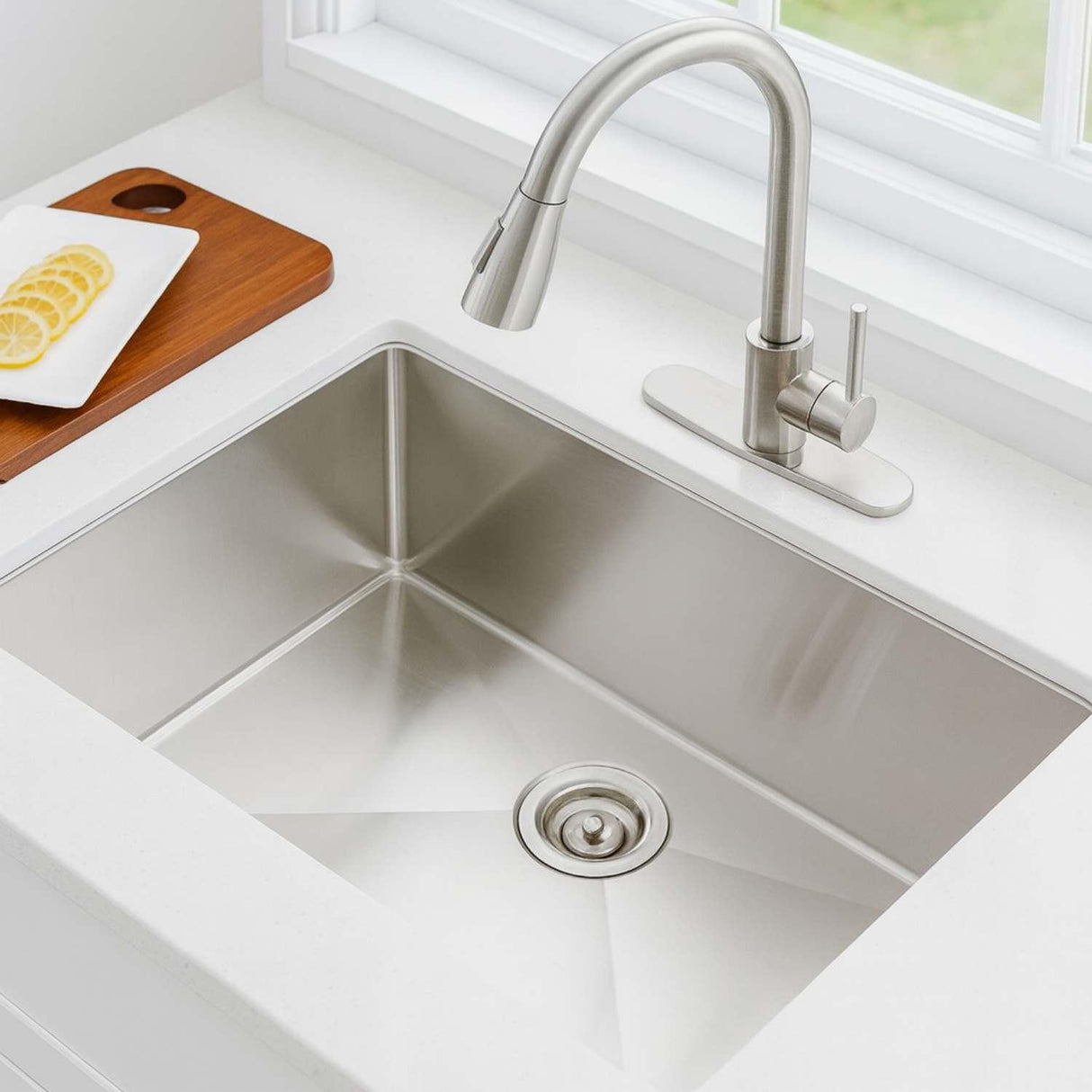 Set Lavaplatos Gris 50x45 cm en Acero Inoxidable 304 + Griferia Monocontrol