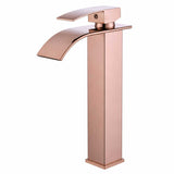Grifería Lavamanos Alto Milán Oro Rosa Brillante 30 cm Tipo Cascada Monocontrol para Vessel